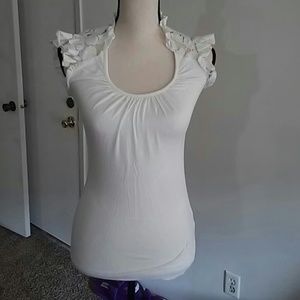 🌈 5/$25 F21 White Tee with Lace Detail